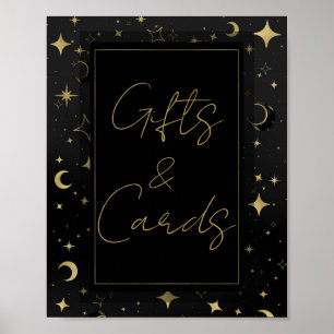 Poster Casamento de Lua Celestial Estrelas Preto e Dourad