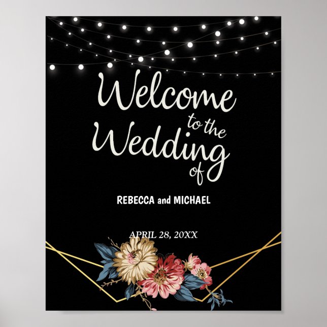 Poster Casamento de Luzes de Cordas de Magnolia Russa Flo (Frente)