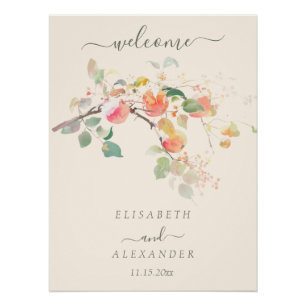 Póster Casamento de Maçãs de Aquarela de Queda Elegante