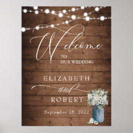 Poster Casamento De Madeira Com Luzes Elegantes Brancas