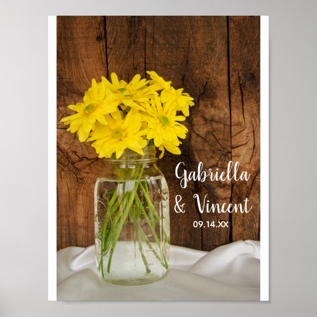 Poster Casamento de Mason Jar e Daisies Amarelas (Frente)