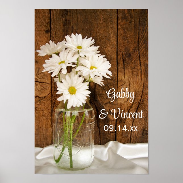Poster Casamento de Mason Jar e White Daisies Country (Frente)