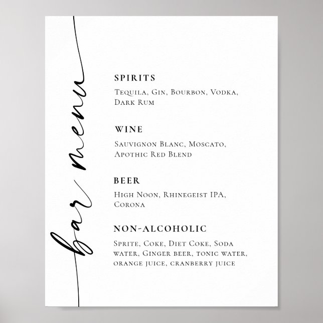 Poster Casamento de Menu de Bar Simples Elegante (Frente)