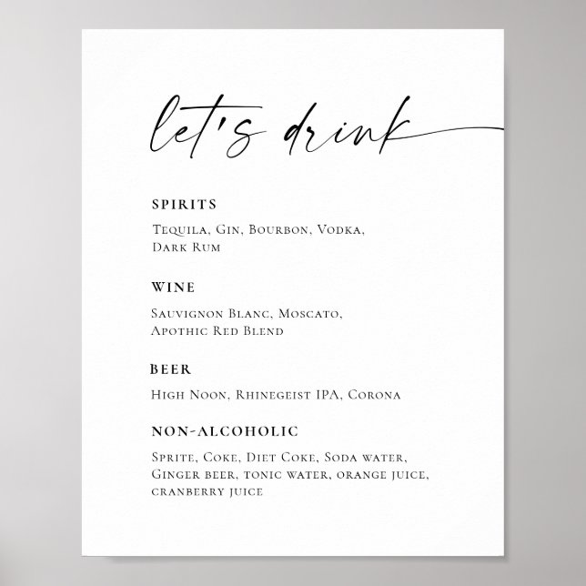 Poster Casamento de Menu de Bar Simples Elegante (Frente)