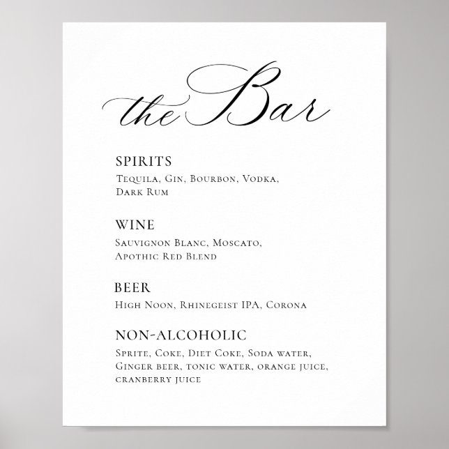 Poster Casamento de Menu de Bar Simples Elegante (Frente)