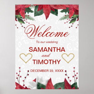 Poster Casamento de Natal de Inverno com Poinsettia em Aq