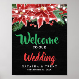 Poster Casamento de Natal do Red Poinsettia Chalkboard