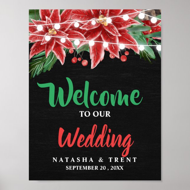 Poster Casamento de Natal do Red Poinsettia Chalkboard (Frente)