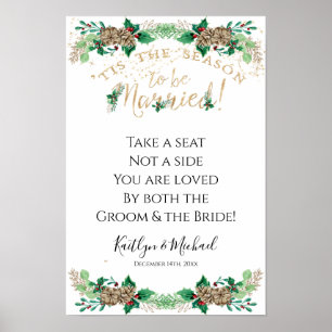 Poster Casamento de Natal Holly Dourado Foliage Seat not 