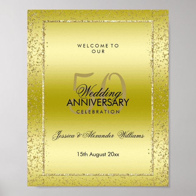 Poster Casamento de Ouro Dourado Confetti 50º (Frente)