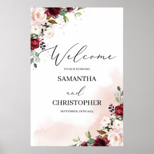 Poster Casamento de ouro floral com merlot da Watercolor