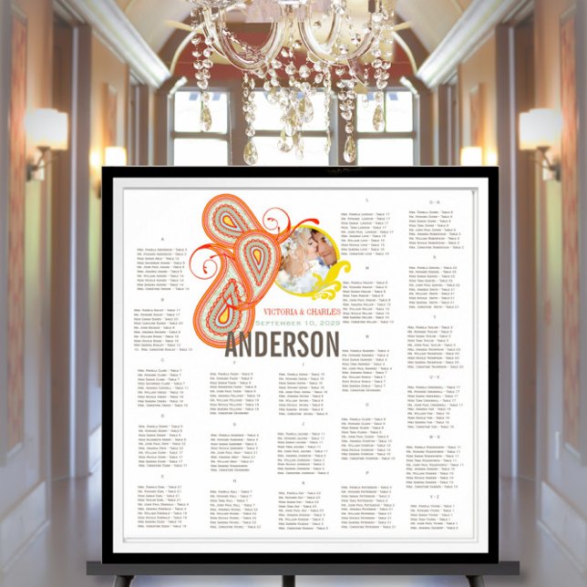 Poster Casamento de Paisley com Casal Amarelo Laranja Aqu (Criador carregado)