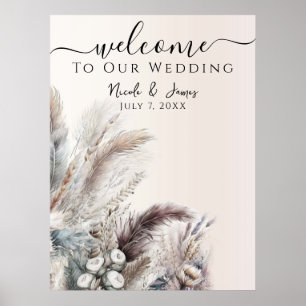 Poster Casamento de Penas Florais Boêmios Terrosos