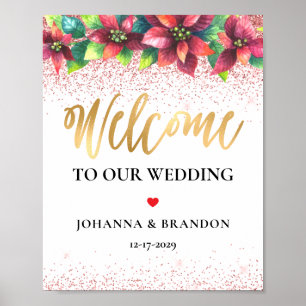 Poster Casamento de Poinsettia Vermelha de Natal