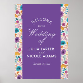 Poster Casamento de Prado Amarelo Primavera com Teal Roxo