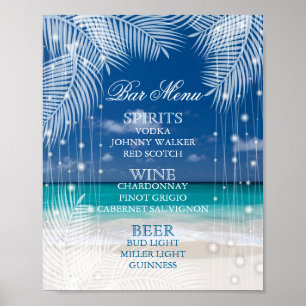 Poster Casamento de praia da noite - menu do bar