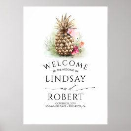 Poster Casamento de praias de abacaxi Dourado tropical