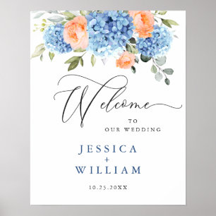 Poster Casamento de Rosas Bege Rosa com Hortênsia Azul El