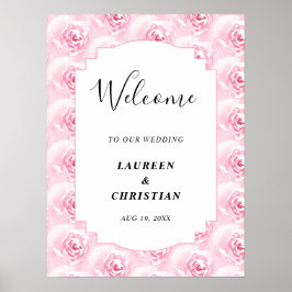 Poster Casamento de Rosas de Aquarela Rosa