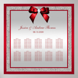 Poster Casamento de Ruby Red & Silver Glitter Elegante