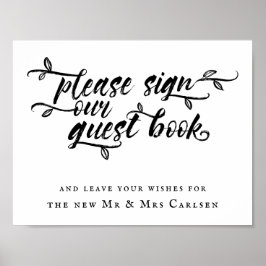 Poster Casamento de Script de Pincel Assinar Guestbook