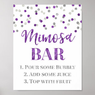 Poster Casamento de Sinal de Bar Confetti Mimosa Roxo Pra