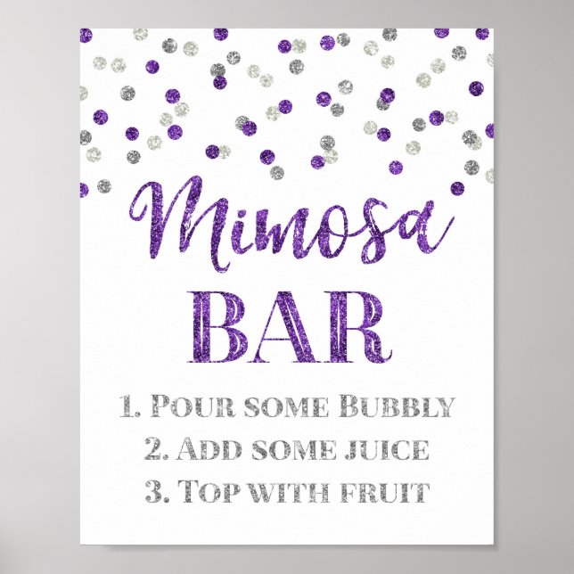 Poster Casamento de Sinal de Bar Confetti Mimosa Roxo Pra (Frente)