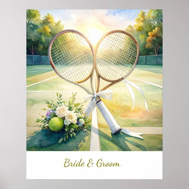 Poster Casamento de Tênis com raquete no campo (Frente)