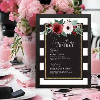 Poster Casamento de Tiras Florais Magenta Bebidas Signatu