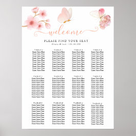 Poster Casamento de Verão com flores e borboletas, cor-de