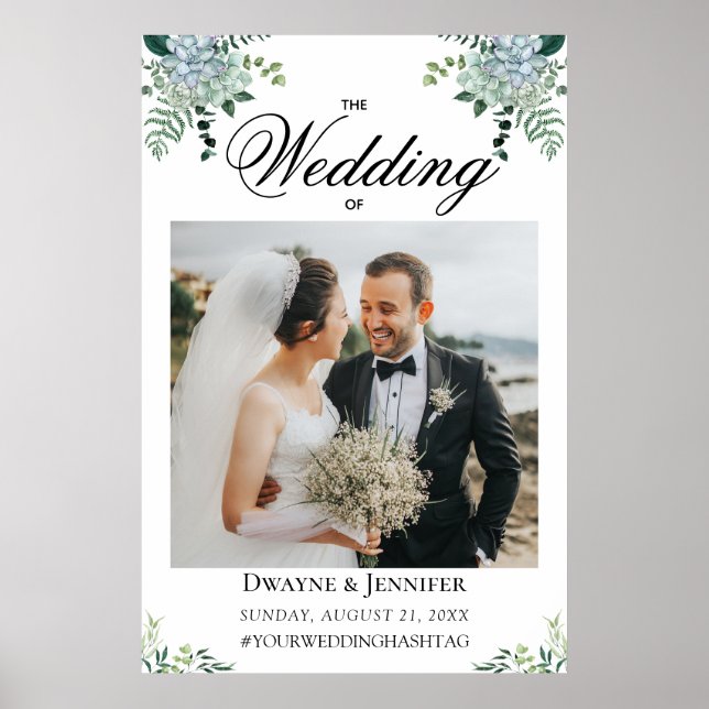 Poster Casamento de Verão com Verde Folhagem de Eucalipto (Frente)