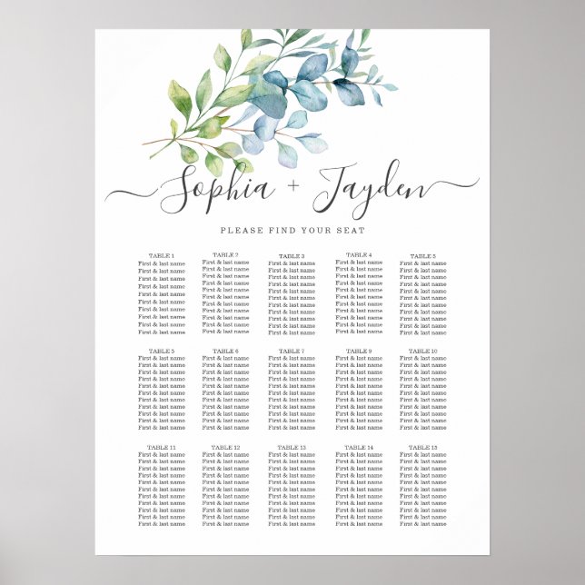 Poster Casamento de Verde com Eucalipto em Aquarela Moder (Frente)