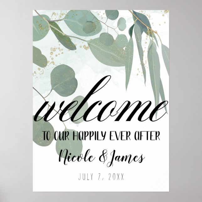 Poster Casamento de Verde Minimalista com Eucalipto Rústi (Frente)
