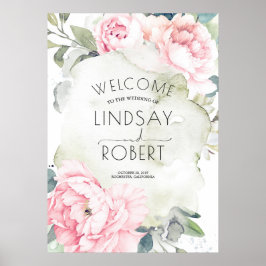 Poster Casamento de Vintage Watercolor, Flores Rosa