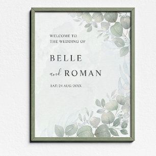 Poster Casamento de Watercolor Eucalyptus Greenery
