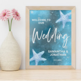 Poster Casamento do Mar Azul Profundo Bem-vindo