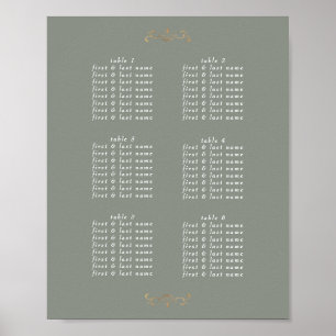 Poster casamento do monograma clássico de ouro verde-sena