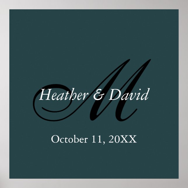 Poster Casamento do Monograma com Na moda de Cor Indigo (Frente)