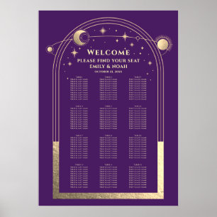Poster Casamento do Sol Lua Estrelas Roxo Místico Dourado