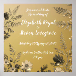 Poster Casamento Dourado, claro e simples, com Design Flo