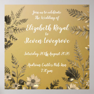 Poster Casamento Dourado, claro e simples, com Design Flo