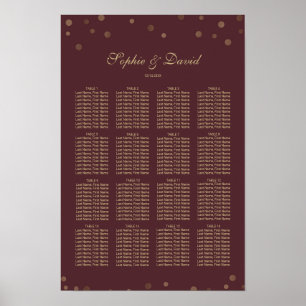 Póster Casamento Dourado com Confetti Love Burgundy