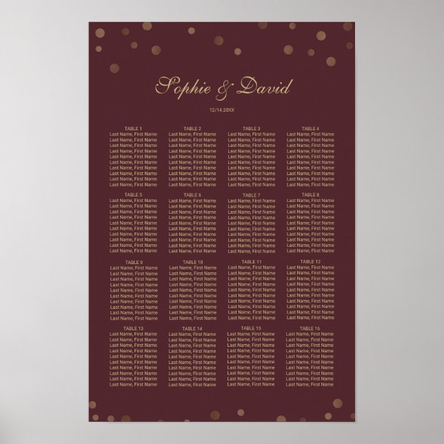 Póster Casamento Dourado com Confetti Love Burgundy (Frente)