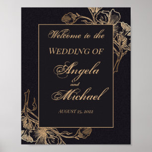 Poster Casamento Dourado com Design metálico negro