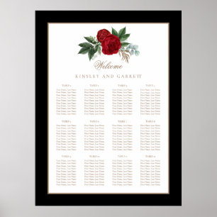 Poster Casamento Dourado Elegante de Caligrafia Vermelha