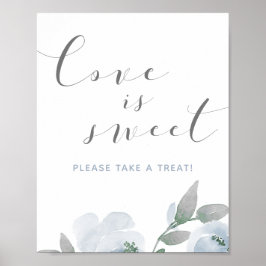 Poster Casamento Dusty Blue Watercolor Amor é doce Sinal