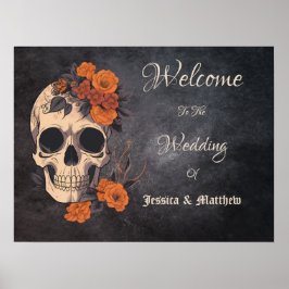 Poster Casamento Elegante De Caveira Floral De Flores Lar