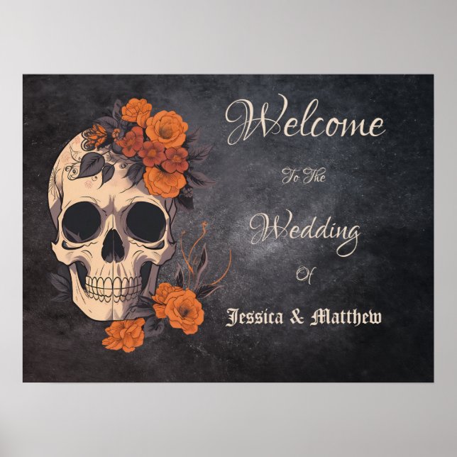 Poster Casamento Elegante De Caveira Floral De Flores Lar (Frente)