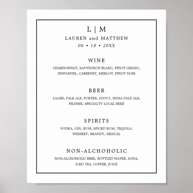 Poster Casamento elegante de monograma branco e preto sim (Frente)