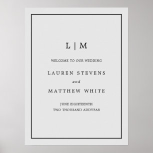 Poster Casamento Elegante De Monograma De Cinzas Simples